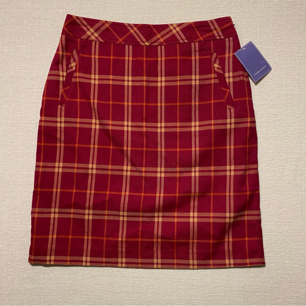 Laura Scott Magenta and Orange Plaid Pencil Skirt